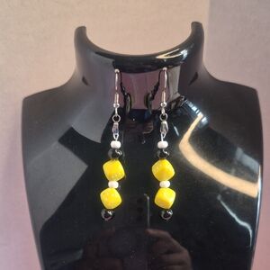 💜Yellow Dice Earrings with Black and White Accents
